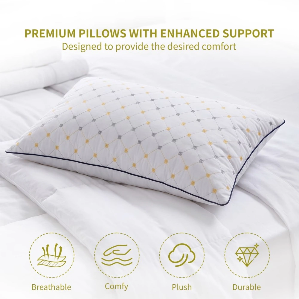 Hotel Quality Pack of 2 White Plump Pillows, Bounce Back Anti-Allergic Breathable Bedding view 2