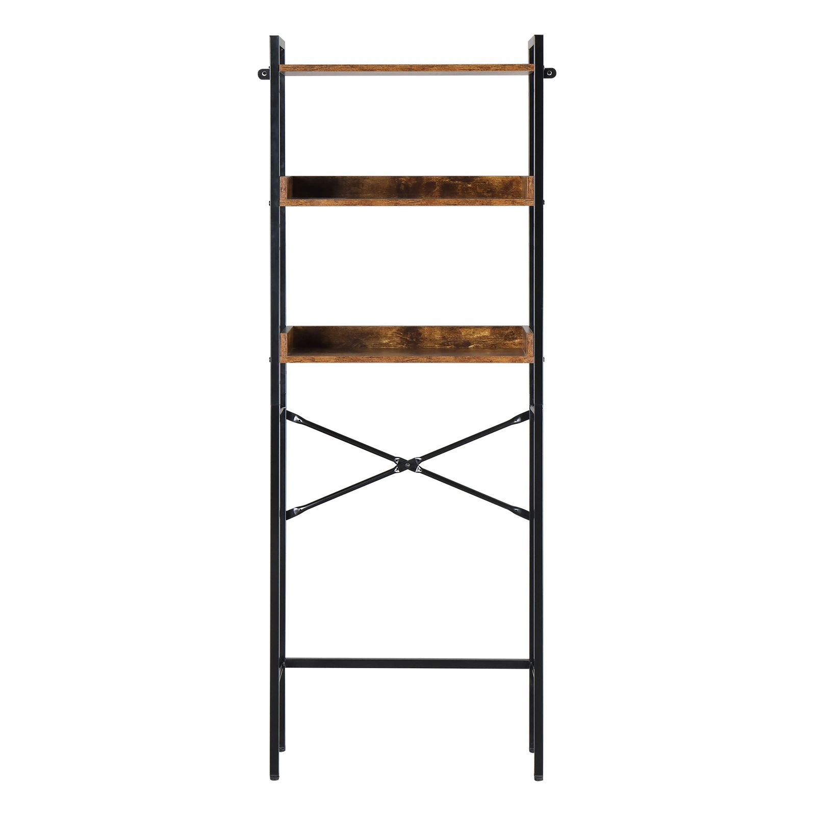 Dark Wood 3-Tier Toilet Rack, 60x24x162cm, Melamine Faced Particleboard, Bathroom Storage Shelf with Side Panels view 2