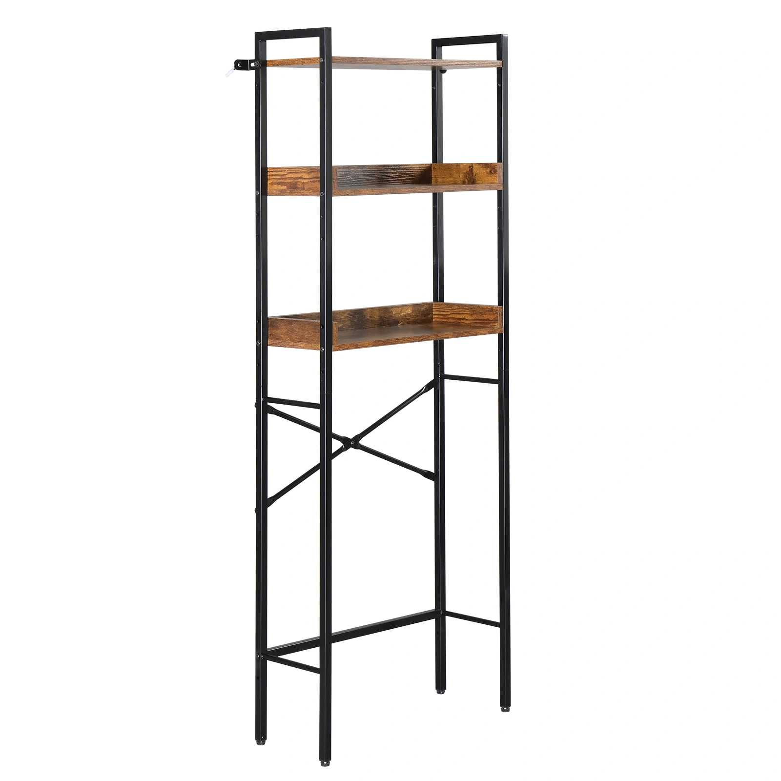 Dark Wood 3-Tier Toilet Rack, 60x24x162cm, Melamine Faced Particleboard, Bathroom Storage Shelf with Side Panels view 3