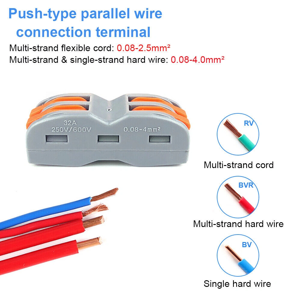 2-Way Spring Lever Wire Connector, Reusable Electrical Terminal Block for Cable Wiring view 5