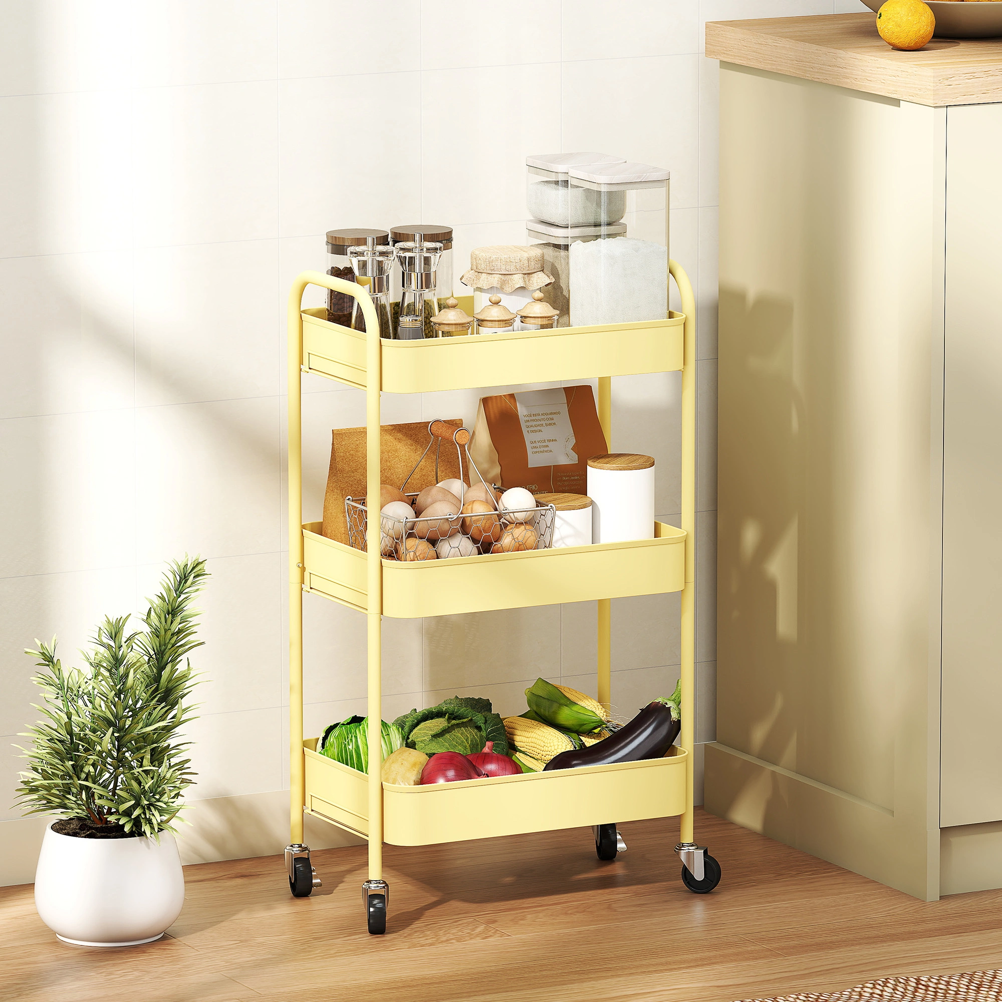 Rolling Storage Trolley Cart, Multi-Layer Organizer with Smooth Wheels, Portable Utility Cart for Kitchen, Bathroom, Nursery & Office