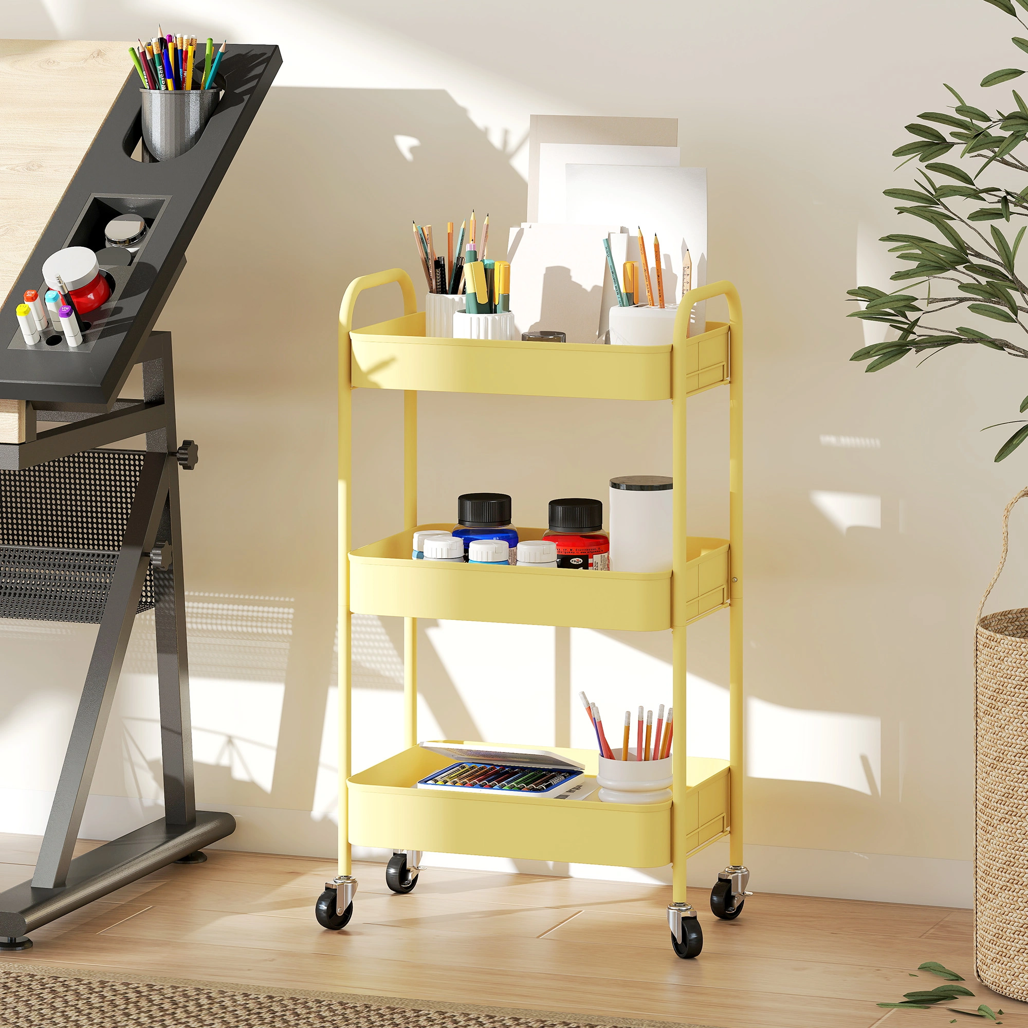 Rolling Storage Trolley Cart, Multi-Layer Organizer with Smooth Wheels, Portable Utility Cart for Kitchen, Bathroom, Nursery & Office view 3
