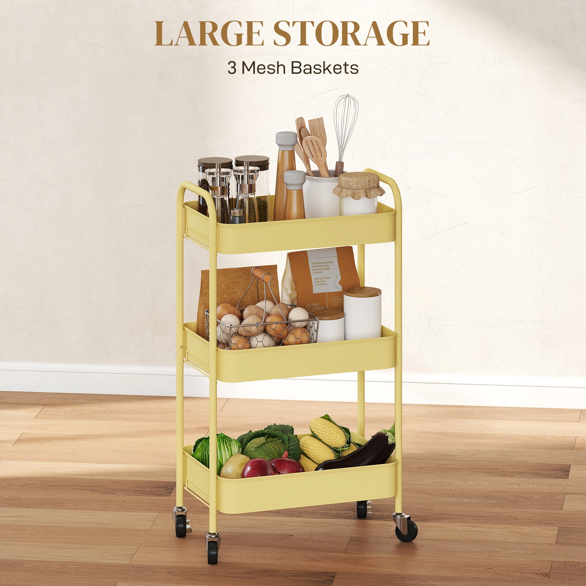 Rolling Storage Trolley Cart, Multi-Layer Organizer with Smooth Wheels, Portable Utility Cart for Kitchen, Bathroom, Nursery & Office view 5