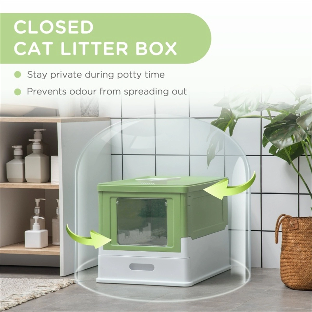 Fully Enclosed Cat Litter Box - Premium Odor-Proof Pet Toilet with High Sides, Easy-Clean Design for Indoor Cats
