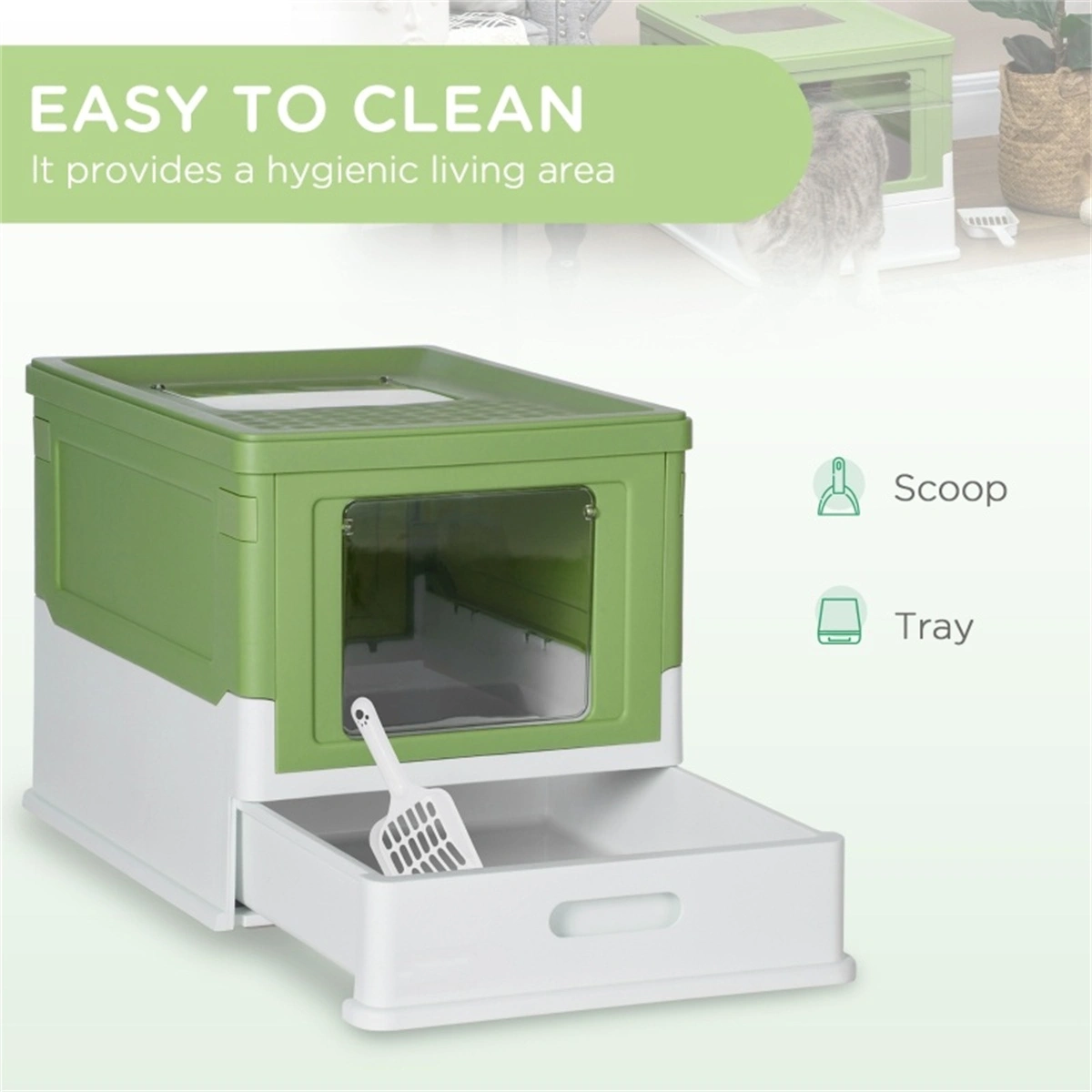 Fully Enclosed Cat Litter Box - Premium Odor-Proof Pet Toilet with High Sides, Easy-Clean Design for Indoor Cats view 3