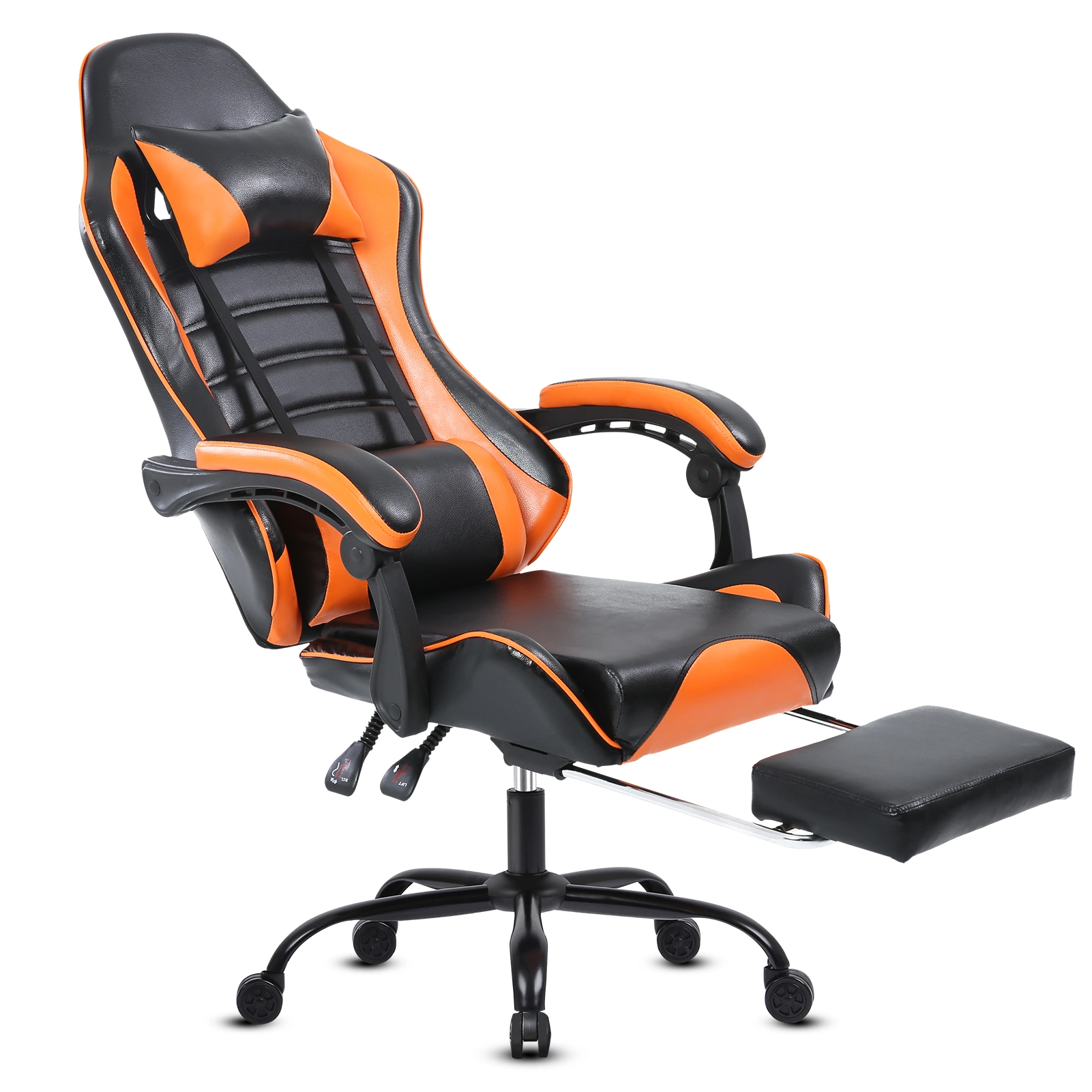 Big and Tall Gaming Chair with Footrest, Ergonomic PU Leather Office Chair, Adjustable Reclining Desk Chair 360° Swivel with Wheels, for Adults, Orange view 2