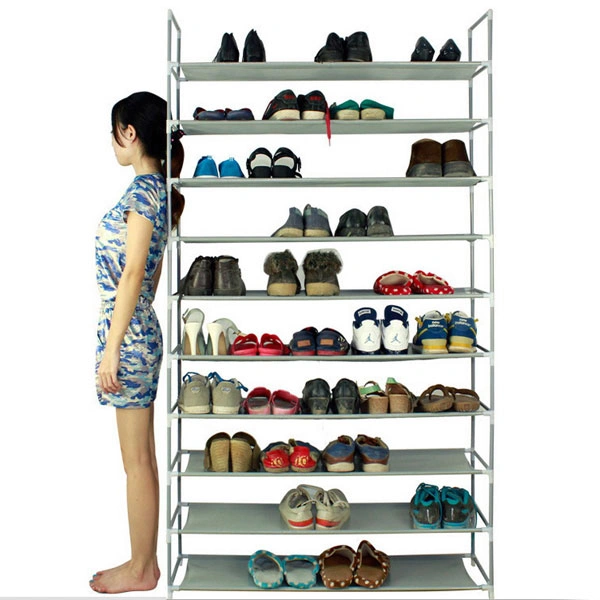 100cm Ultra Large Capacity 10 Layers Non-woven Fabrics & Steel Shoe Rack Gray view 2