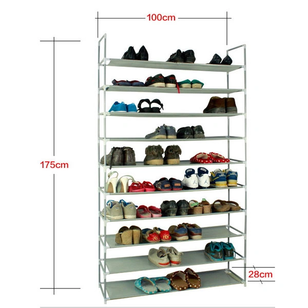 100cm Ultra Large Capacity 10 Layers Non-woven Fabrics & Steel Shoe Rack Gray view 3