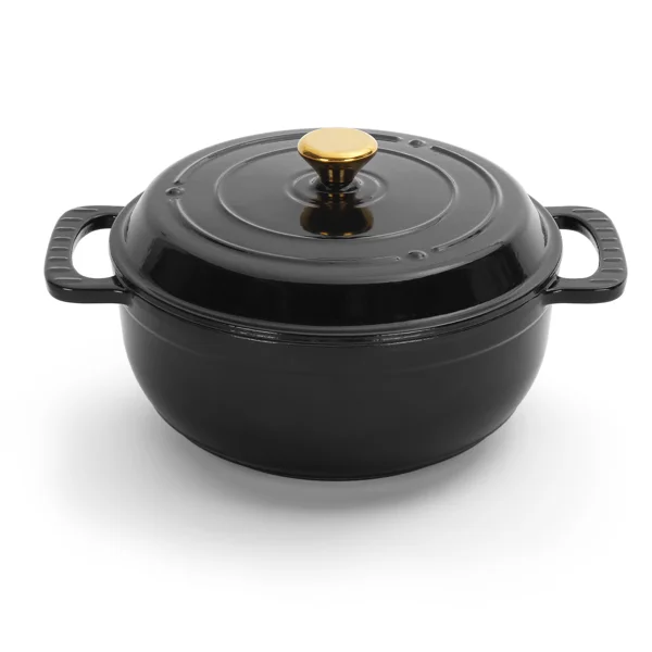 Cast iron 5QT cooking pot - Pure black - includes two silicone gloves - Enamel pot view 2