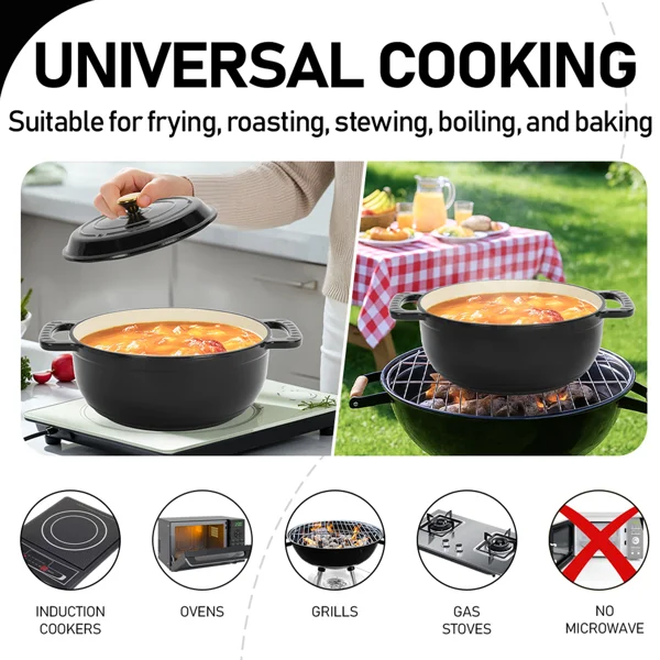 Cast iron 5QT cooking pot - Pure black - includes two silicone gloves - Enamel pot view 6