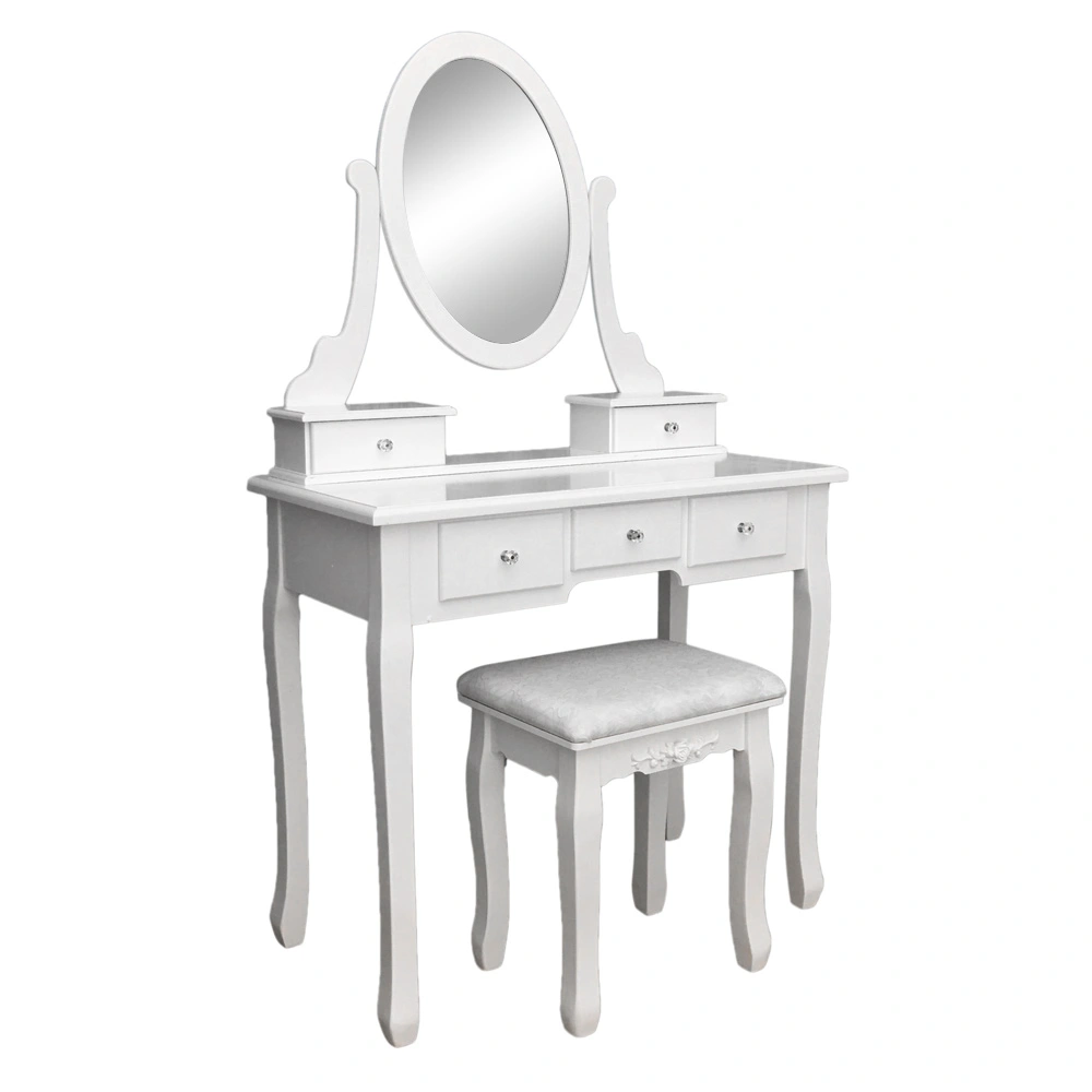 White Dressing Table with 360° Rotating Mirror, 5 Drawers, Vanity Table for Bedroom