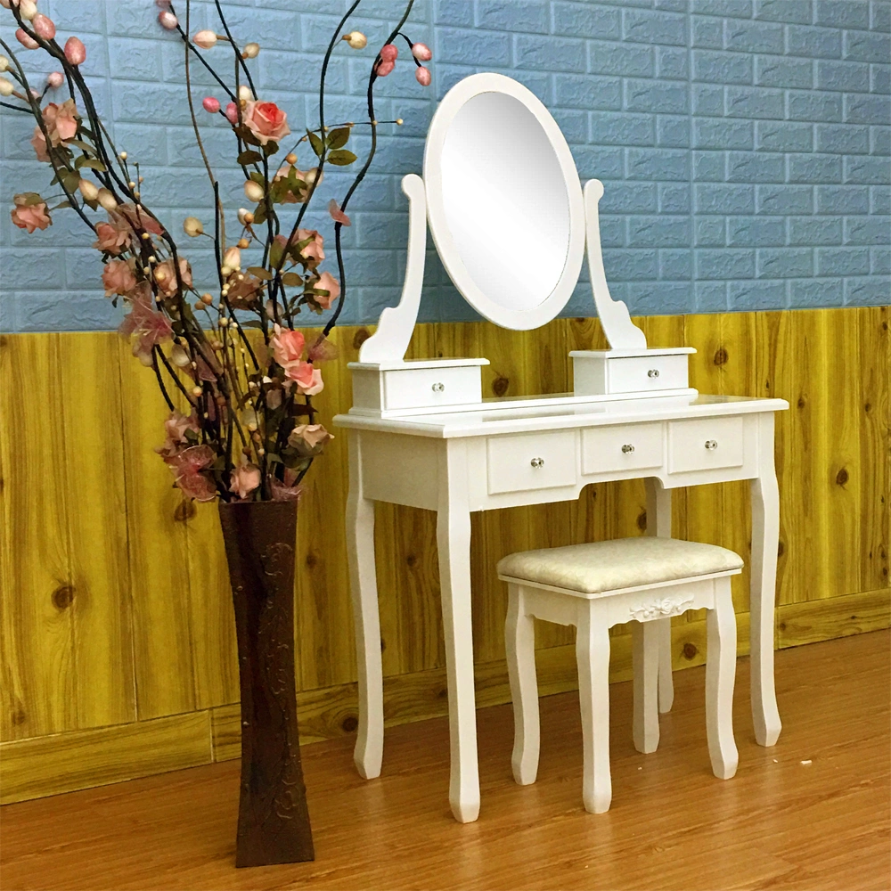White Dressing Table with 360° Rotating Mirror, 5 Drawers, Vanity Table for Bedroom view 2