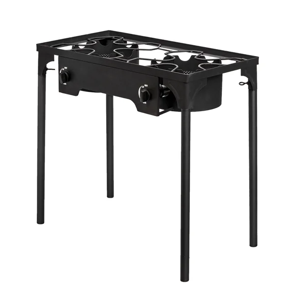 Outdoor Camp Stove High Pressure Propane Gas Cooker Portable Cast Iron Patio Cooking Burner (Double Burner 150000-BTU) view 3