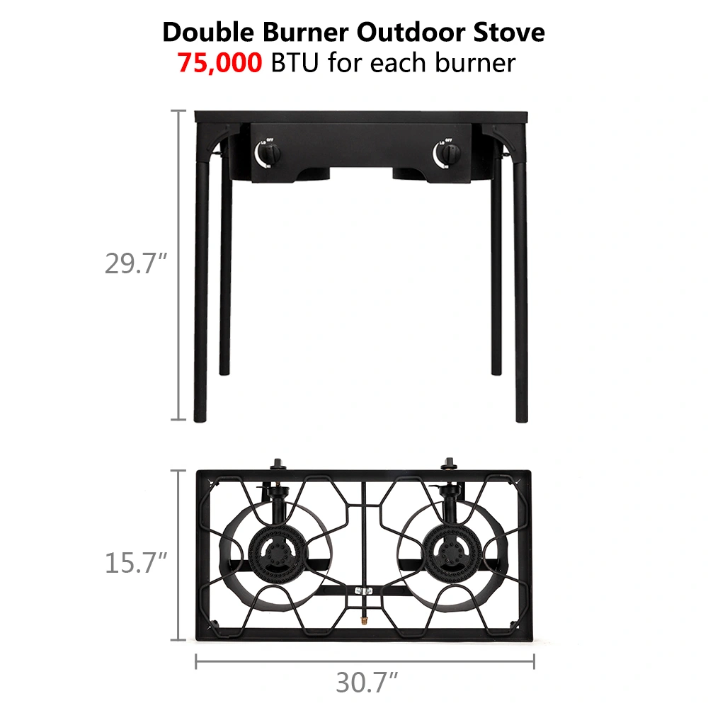 Outdoor Camp Stove High Pressure Propane Gas Cooker Portable Cast Iron Patio Cooking Burner (Double Burner 150000-BTU) view 5