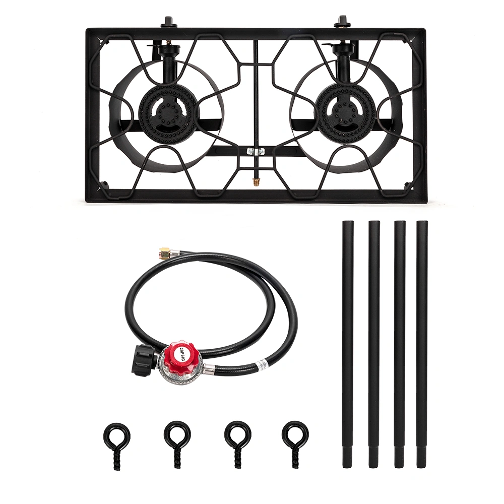 Outdoor Camp Stove High Pressure Propane Gas Cooker Portable Cast Iron Patio Cooking Burner (Double Burner 150000-BTU) view 8