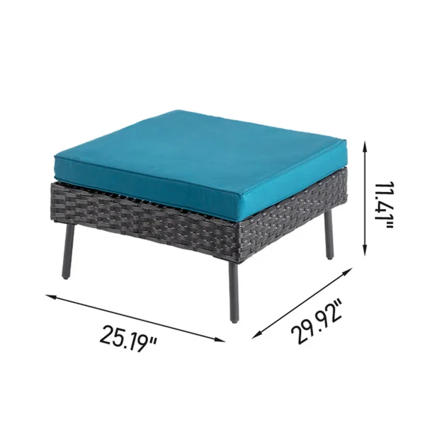 2 pcs armless sofa + 2 pcs corner sofa + 2 pcs footstool iron legs black rattan peacock green cushions woven rattan multi-piece set view 5
