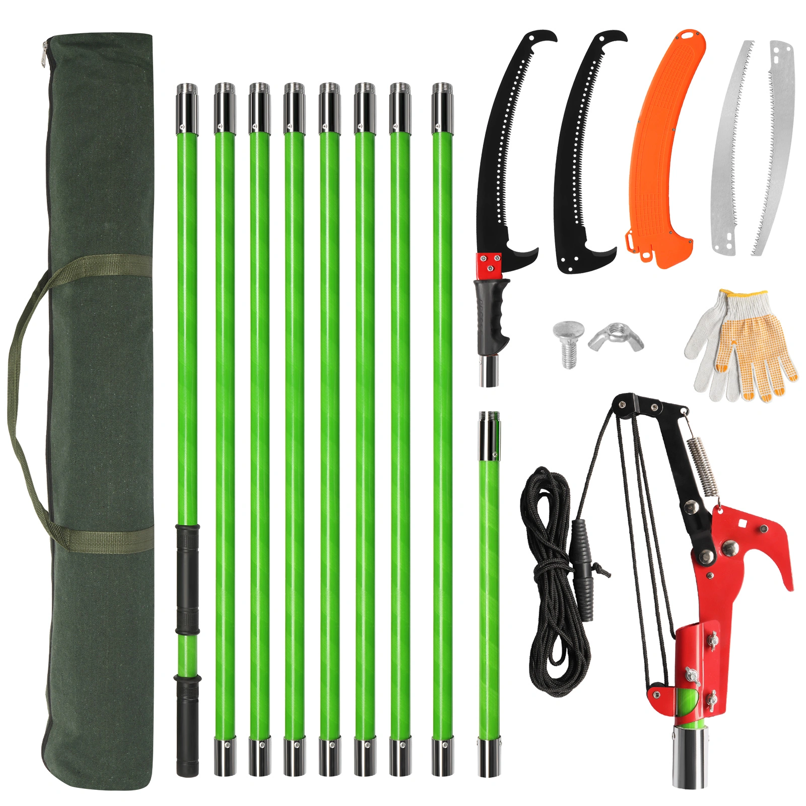 30ft Manual Pole Saw with Sharp Steel Blade, Lightweight Long Handle Pruner for Trimming Palm, Pear, Fir Trees and High Shrubs