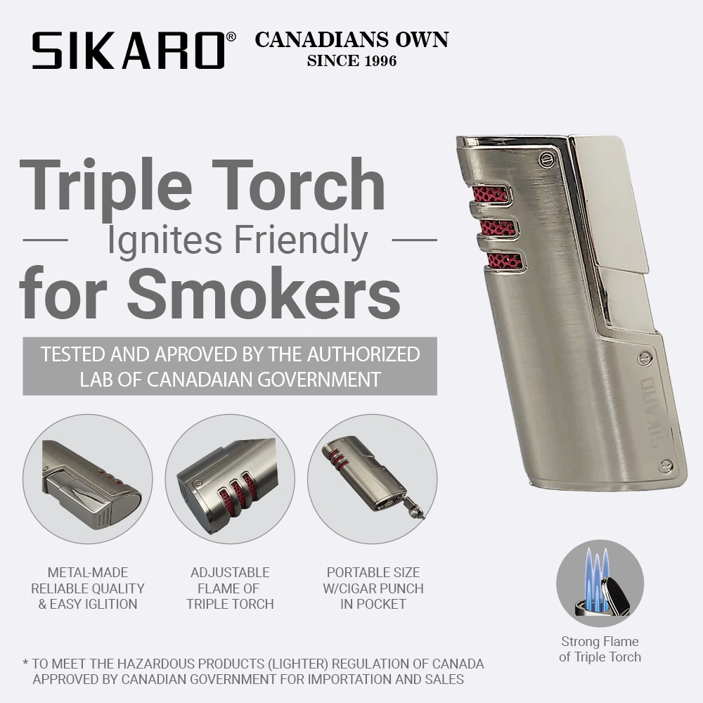 SIKARO CYCLONE Triple Torch Lighter, Silver, Includes Cigar Punch, Refillable Adjustable Flame for Cigar, Cigarette, Kitchen, Outdoor view 2