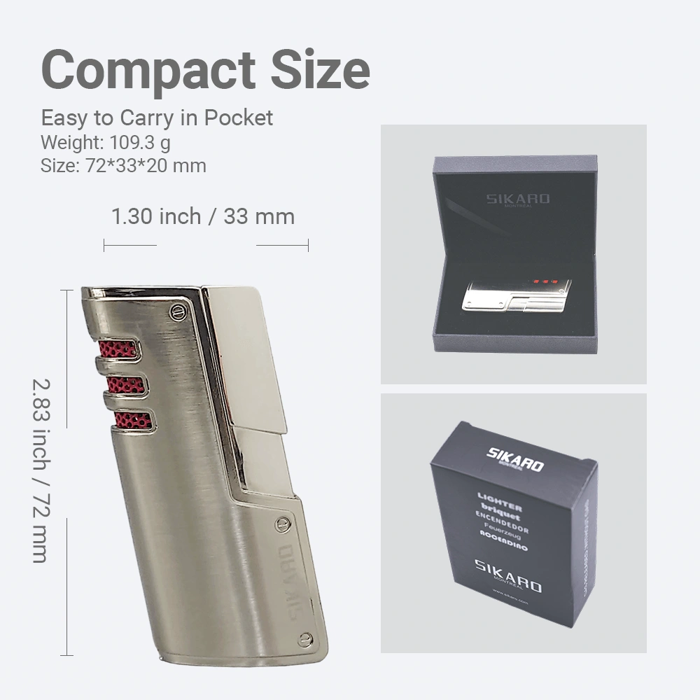 SIKARO CYCLONE Triple Torch Lighter, Silver, Includes Cigar Punch, Refillable Adjustable Flame for Cigar, Cigarette, Kitchen, Outdoor view 3