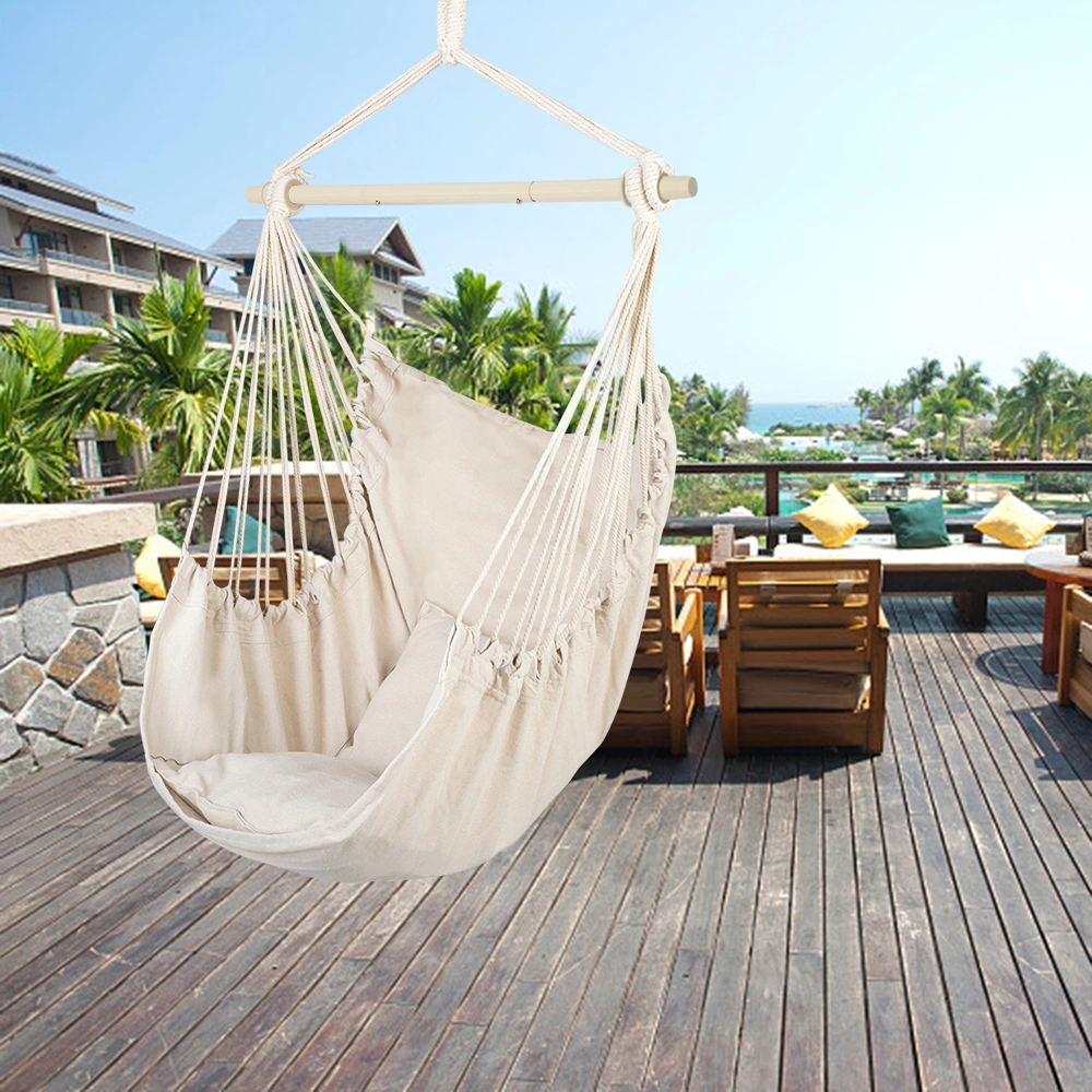 Distinctive Cotton Canvas Hanging Rope Chair with Pillows Beige view 15