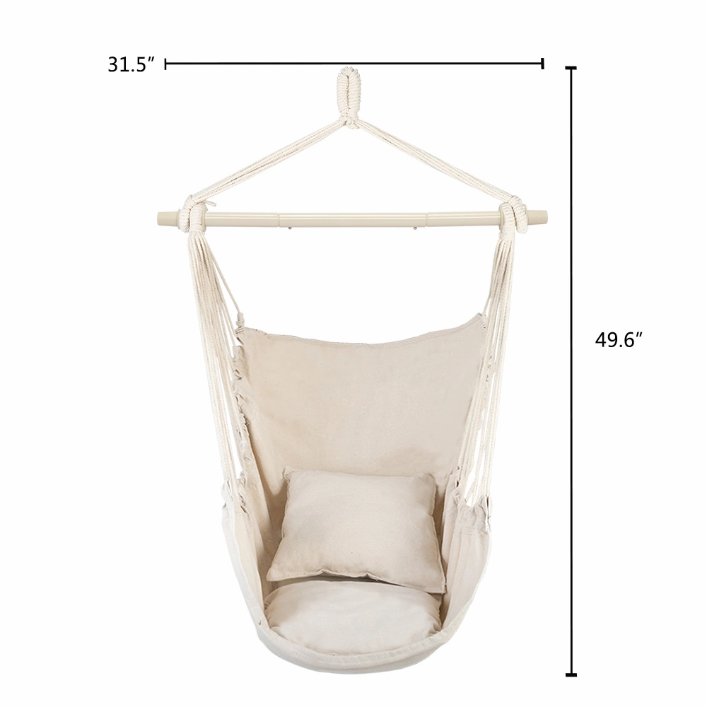 Distinctive Cotton Canvas Hanging Rope Chair with Pillows Beige view 17