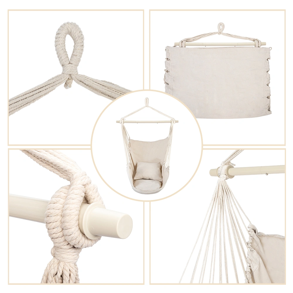Distinctive Cotton Canvas Hanging Rope Chair with Pillows Beige view 18