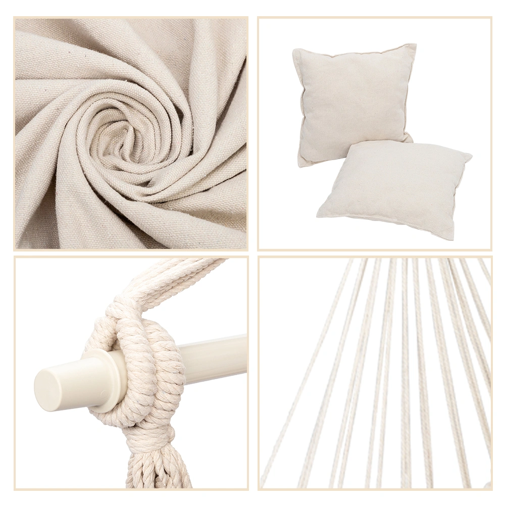 Distinctive Cotton Canvas Hanging Rope Chair with Pillows Beige view 19