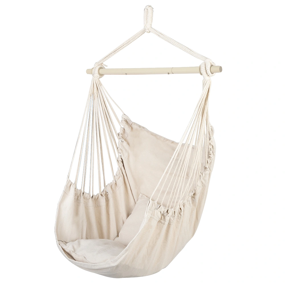 Distinctive Cotton Canvas Hanging Rope Chair with Pillows Beige view 21
