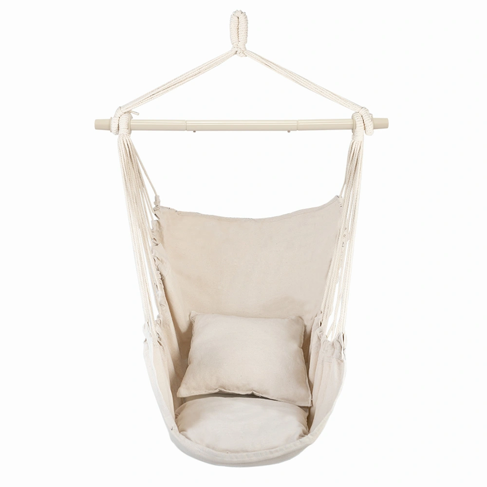 Distinctive Cotton Canvas Hanging Rope Chair with Pillows Beige view 4