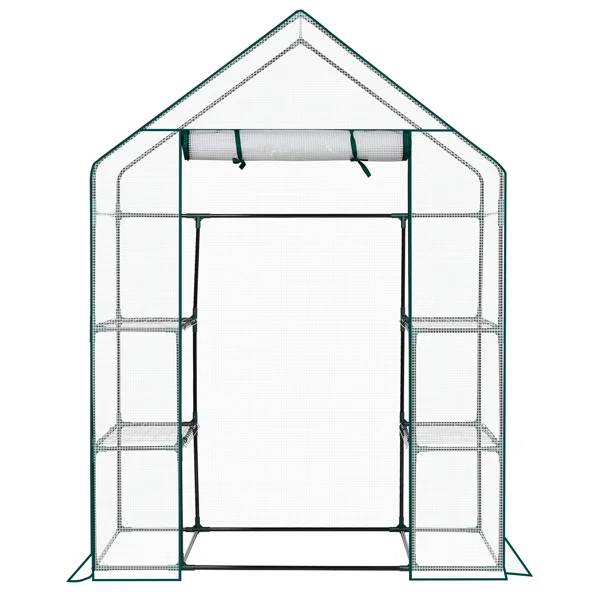 Mini Walk-in Greenhouse with PE Cover, 4-Shelf Indoor Outdoor Plant Gardening Green House for Garden Backyard, 56" x 29" x 77", White view 3
