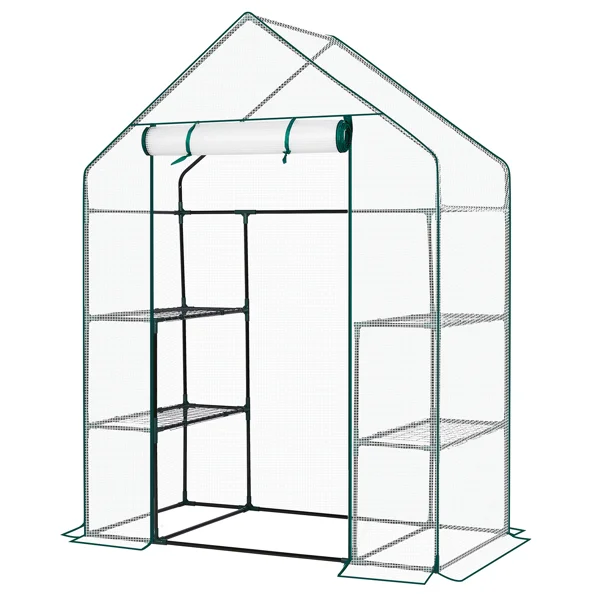 Mini Walk-in Greenhouse with PE Cover, 4-Shelf Indoor Outdoor Plant Gardening Green House for Garden Backyard, 56" x 29" x 77", White view 5