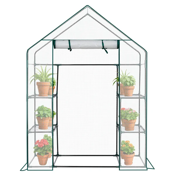Mini Walk-in Greenhouse with PE Cover, 4-Shelf Indoor Outdoor Plant Gardening Green House for Garden Backyard, 56" x 29" x 77", White view 6