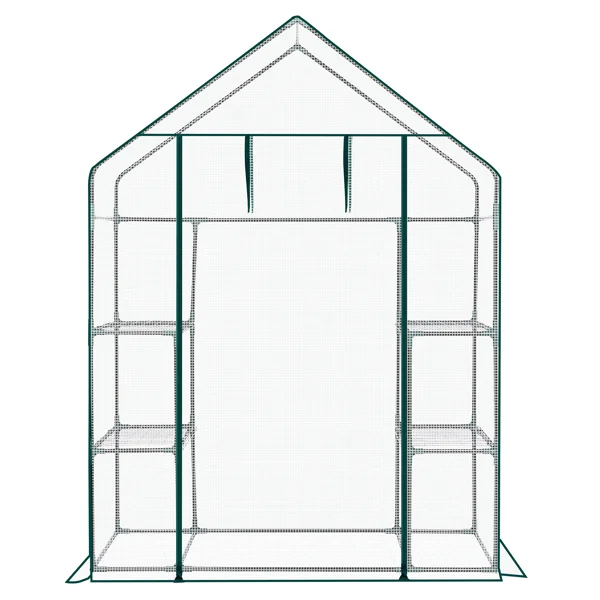 Mini Walk-in Greenhouse with PE Cover, 4-Shelf Indoor Outdoor Plant Gardening Green House for Garden Backyard, 56" x 29" x 77", White