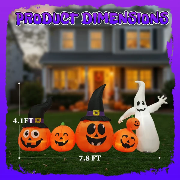 8FT Long Halloween Inflatables Pumpkins Ghost Outdoor Decorations, Blow Up Yard Decoration with Built-in LEDs Lighted for Lawn Garden Outside Indoor Decor view 5