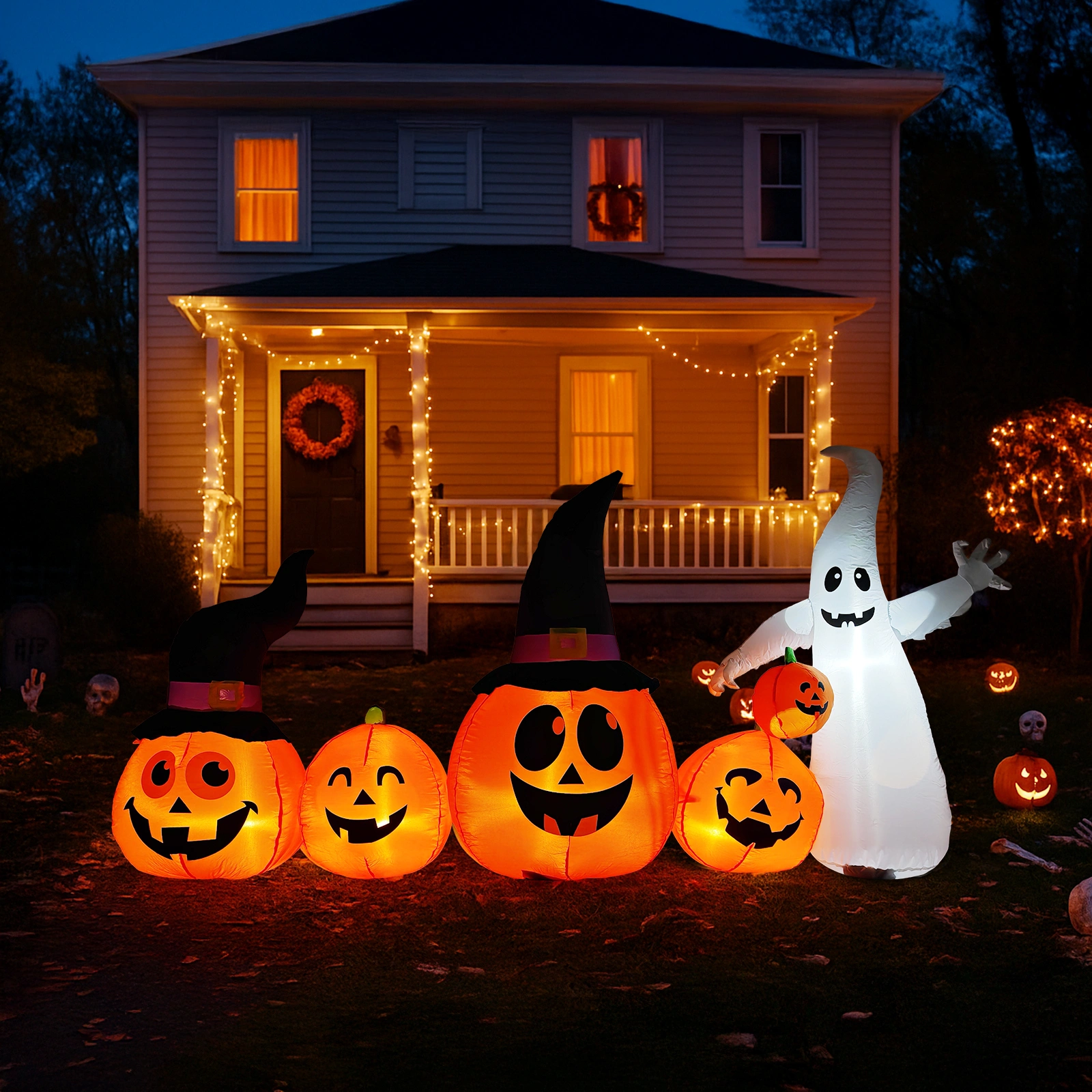 8FT Long Halloween Inflatables Pumpkins Ghost Outdoor Decorations, Blow Up Yard Decoration with Built-in LEDs Lighted for Lawn Garden Outside Indoor Decor view 13