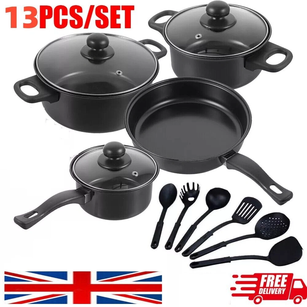 13-Piece Non-Stick Cookware Set with Glass Lids, Frying Pans & Saucepans, Pots & Pans Set view 2