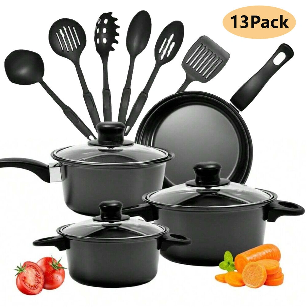 13-Piece Non-Stick Cookware Set with Glass Lids, Frying Pans & Saucepans, Pots & Pans Set view 3