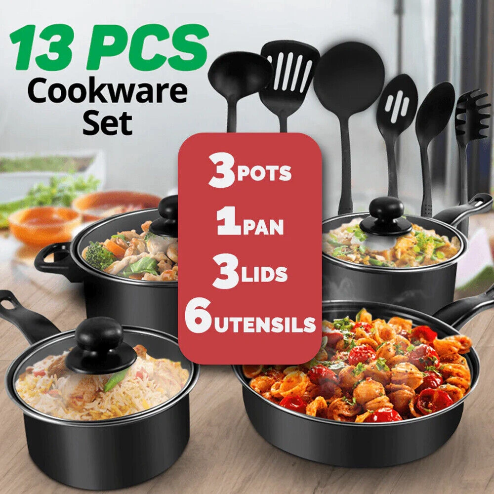 13-Piece Non-Stick Cookware Set with Glass Lids, Frying Pans & Saucepans, Pots & Pans Set view 5