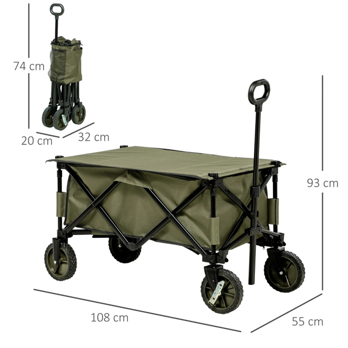 2 cu ft Garden Cart Heavy Duty Utility Wagon, Foldable Metal Frame Landscape Cart with Pneumatic Tires, Yard Truck for Mulch Soil Lawn Sand Gravel, 200lb Capacity, Black view 3