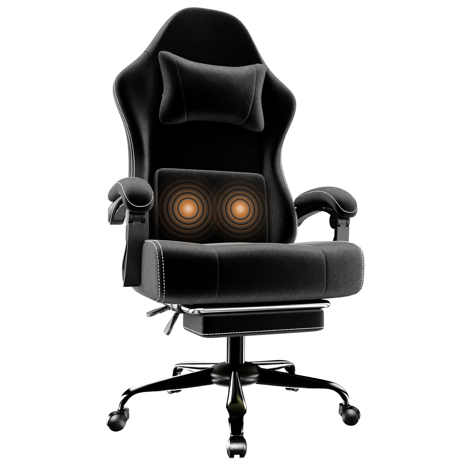Ergonomic Gaming Chair with Massage Lumbar Support & Footrest, Height Adjustable Fabric Computer Chair, Pocket Spring Cushion Video Game Chair