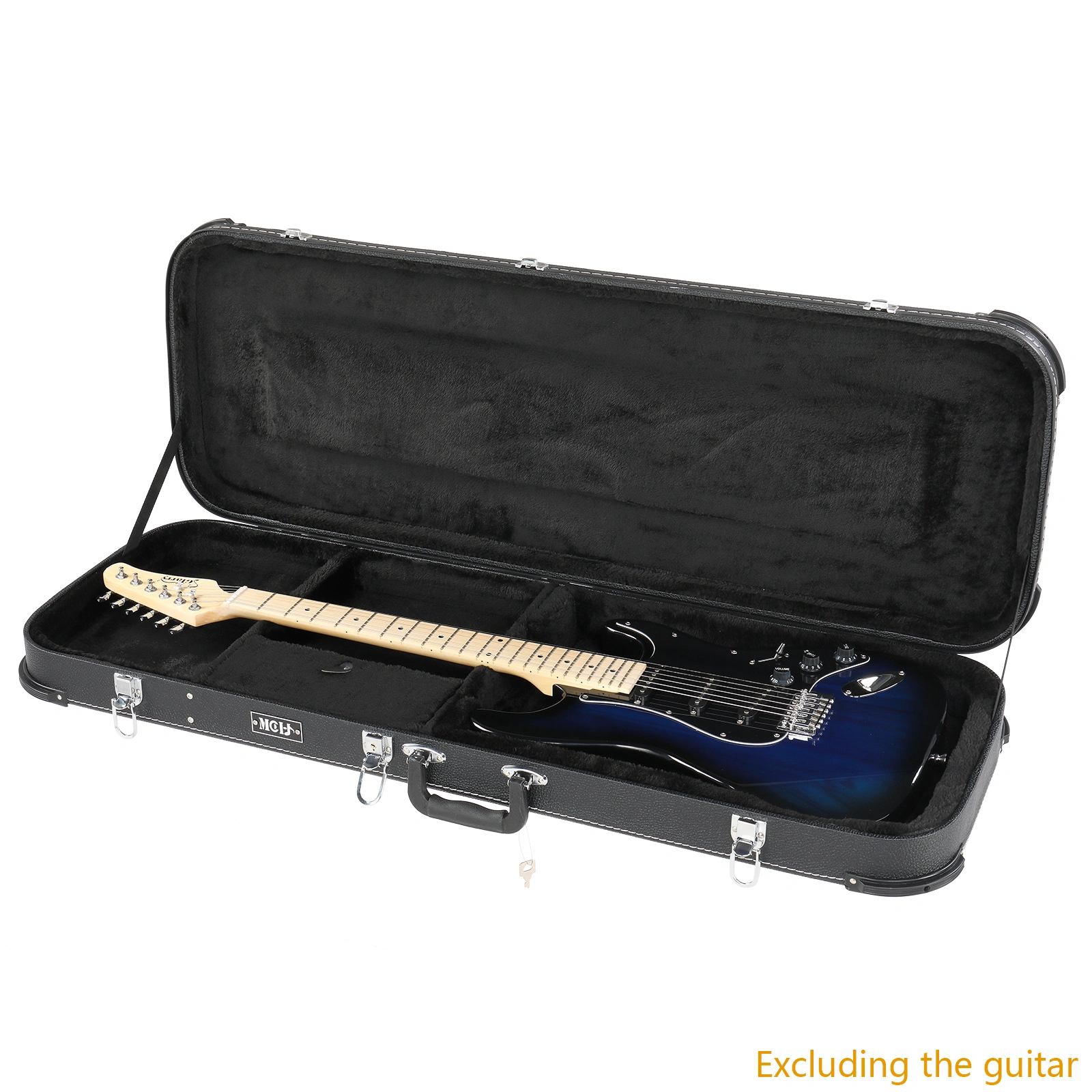 Electric Guitar Square Hard Case with Protective Sleeve Fits ST TL Burning fire 170 Style Electric Guitar Blac view 2