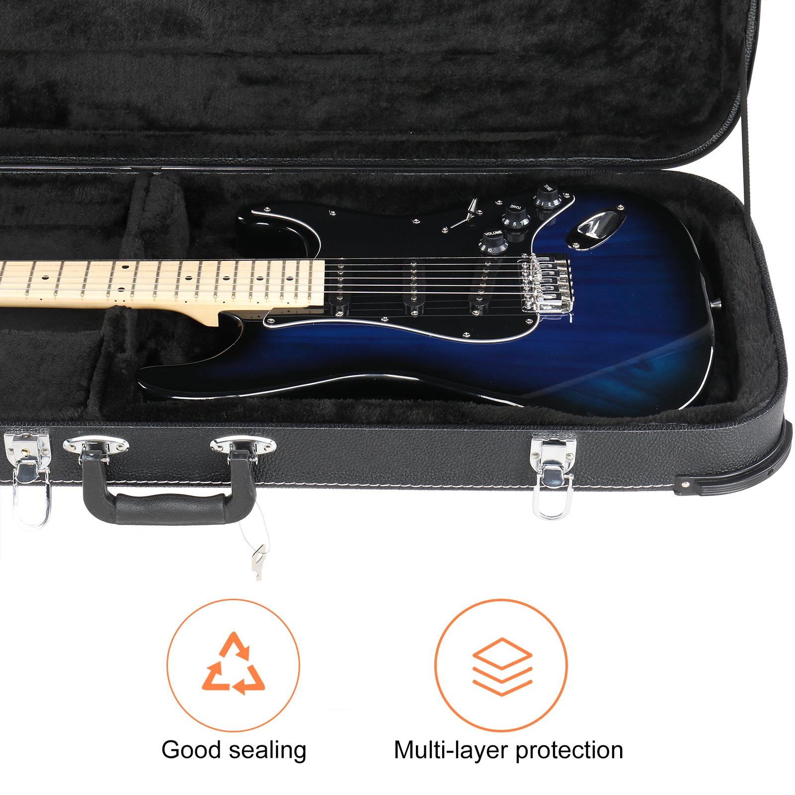 Electric Guitar Square Hard Case with Protective Sleeve Fits ST TL Burning fire 170 Style Electric Guitar Blac view 22