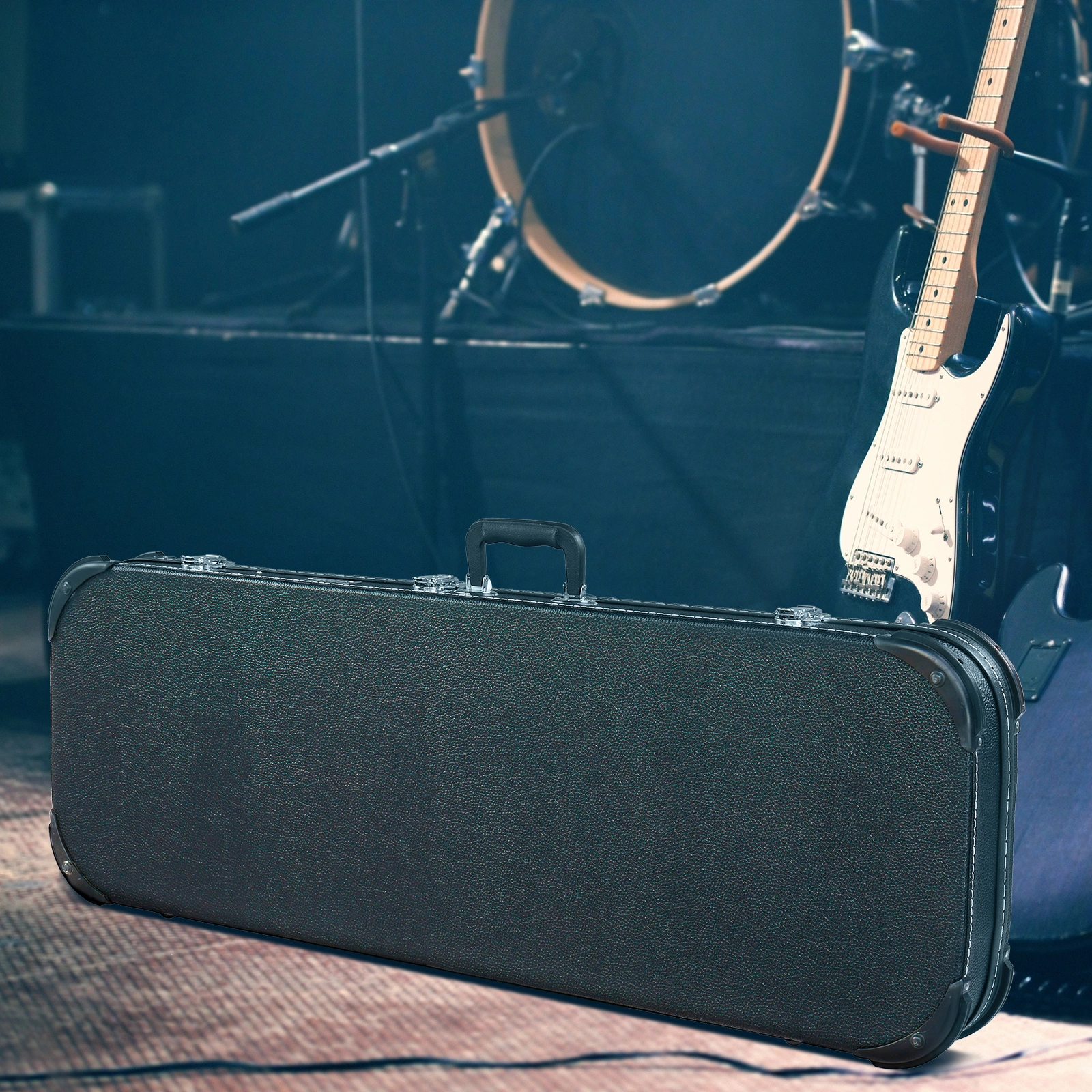 Electric Guitar Square Hard Case with Protective Sleeve Fits ST TL Burning fire 170 Style Electric Guitar Blac view 24
