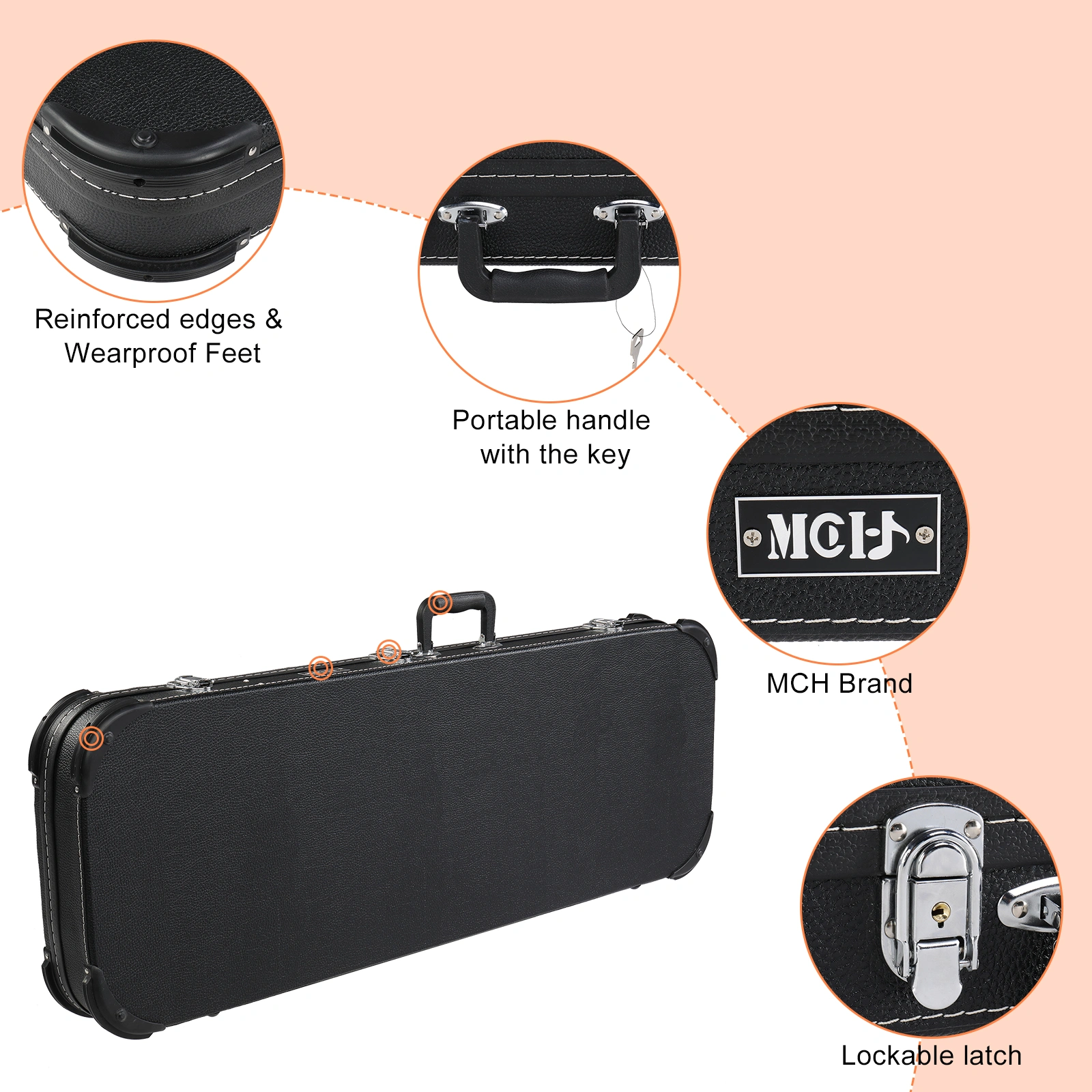 Electric Guitar Square Hard Case with Protective Sleeve Fits ST TL Burning fire 170 Style Electric Guitar Blac view 3