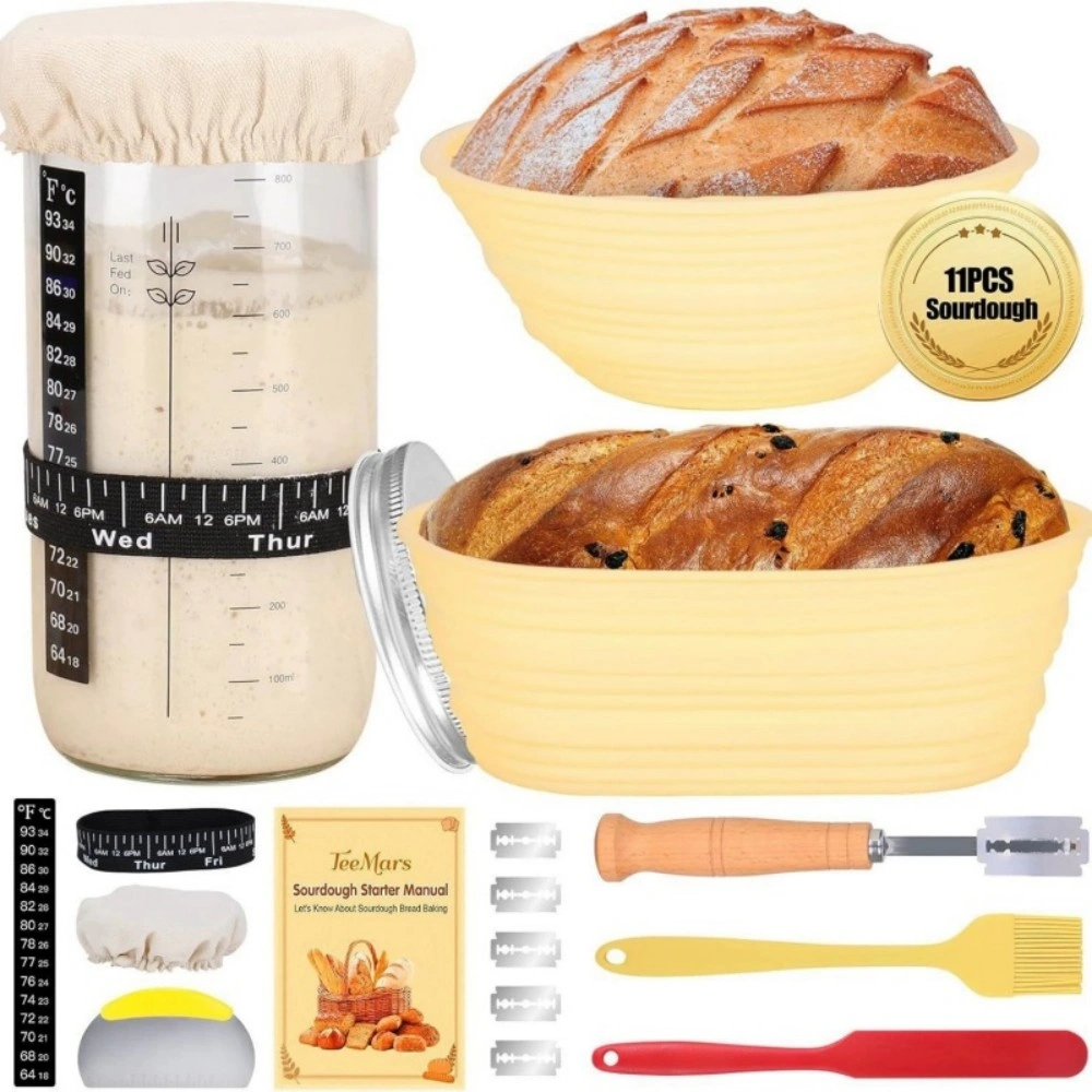 2PCS Silicone Sourdough Banneton Set Oval Round 32oz Proofing Basket for Starter view 2