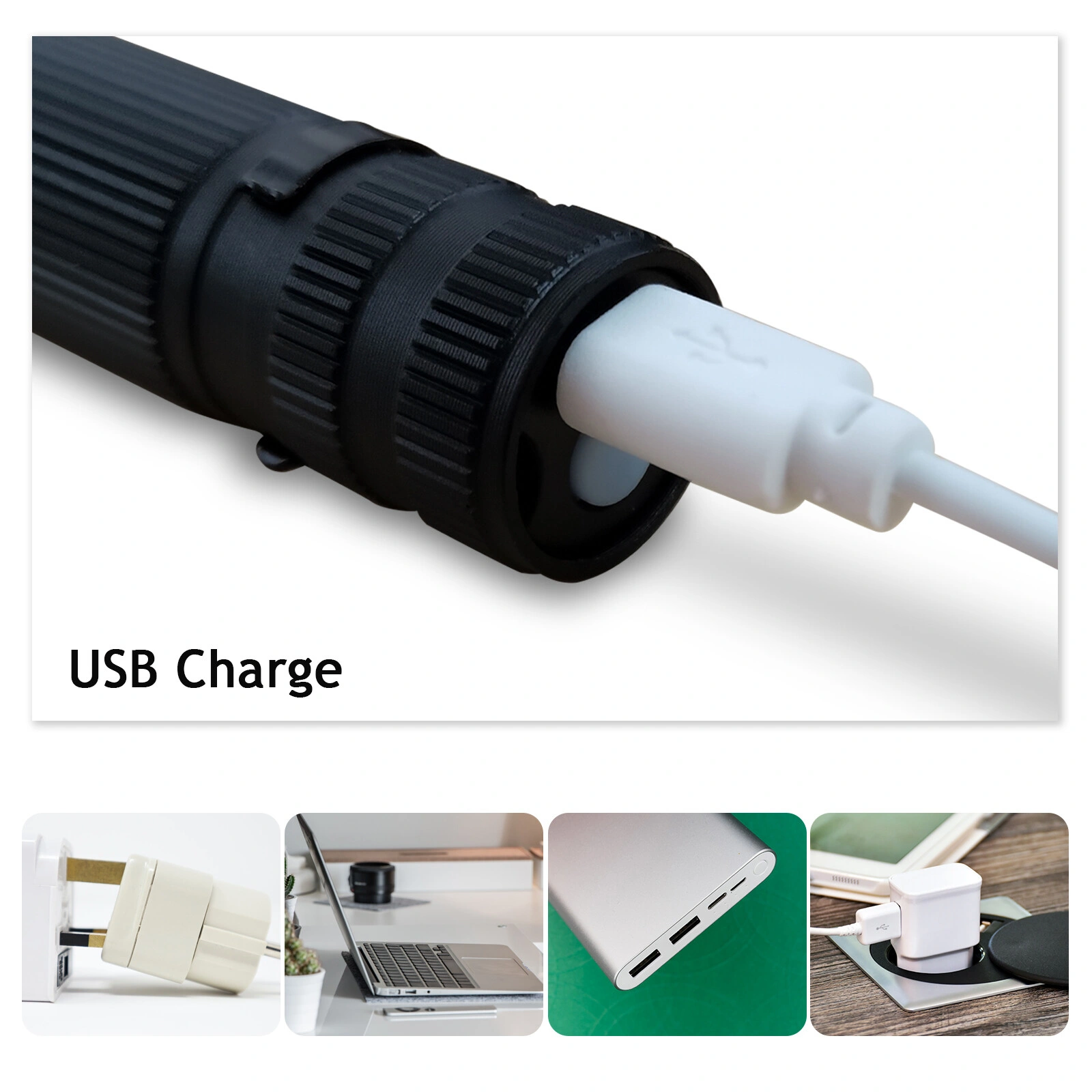 4 Pack Mini LED Flashlights USB Rechargeable, 3-Mode Adjustable Focus, Outdoor Portable Light with USB Cable & Box view 4