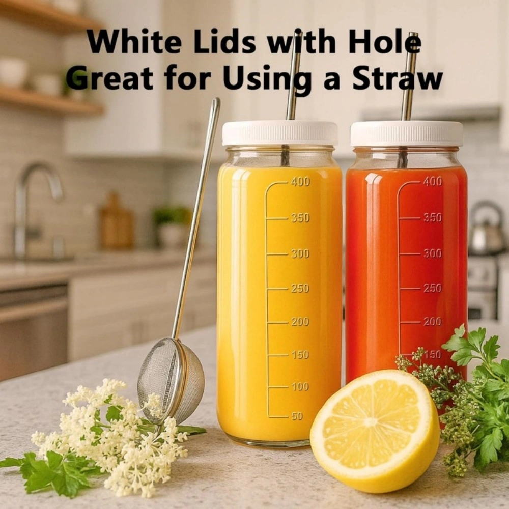 4 Pack 16oz Glass Juice Bottles with Lids and Straws Reusable Smoothie Cup Set view 2