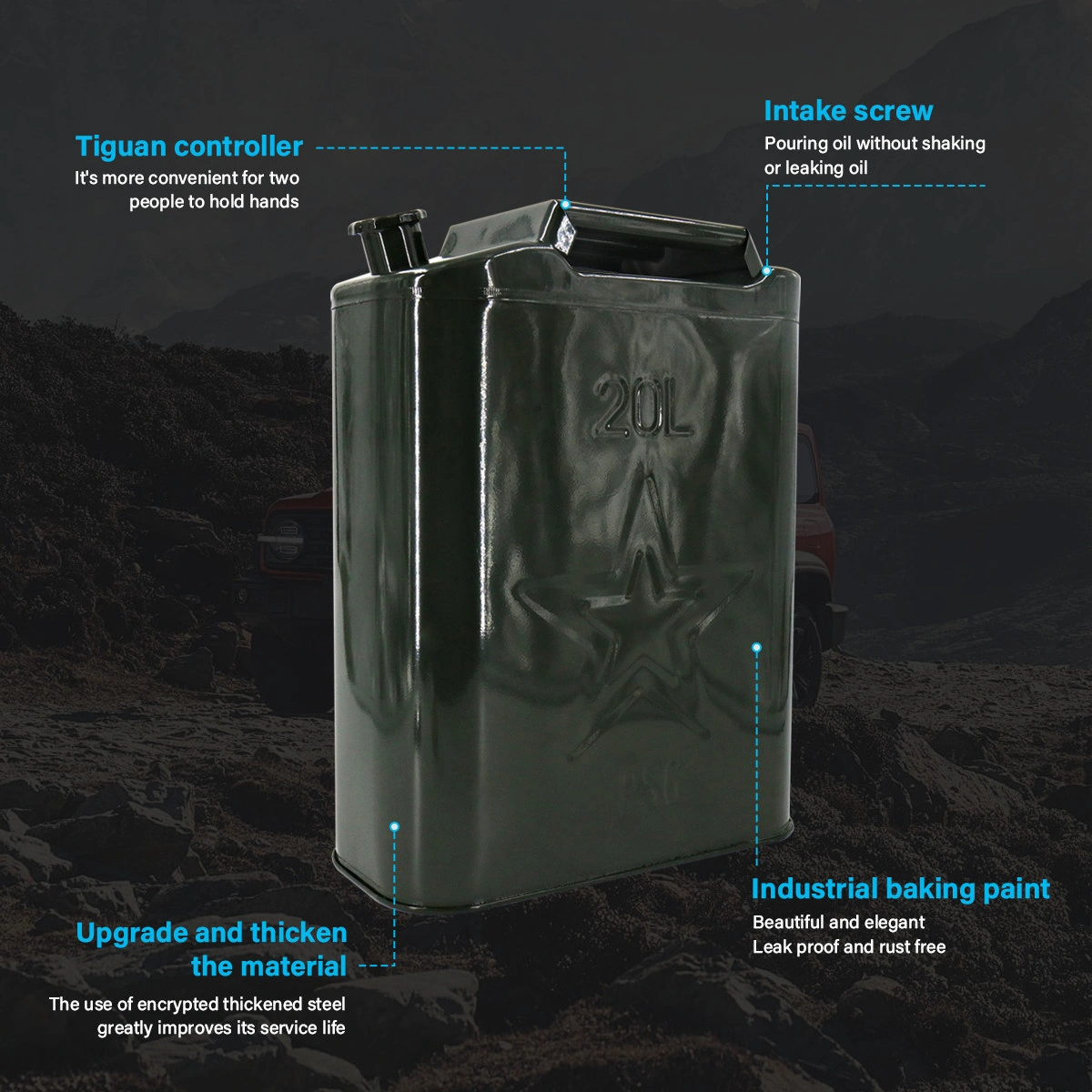 20L Metal Jerry Can Fuel Container with Flexy Spout, Heavy Duty Gasoline Diesel Oil Tank for Car Storage