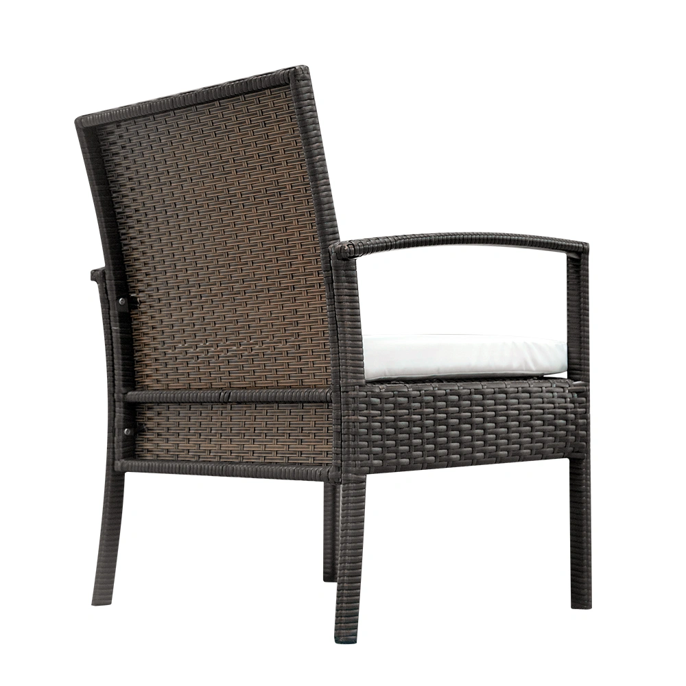 3-Piece Rattan Sofa Set 2 Arm Chairs 1 Love Seat Tempered Glass Coffee Table Brown Gradient view 2