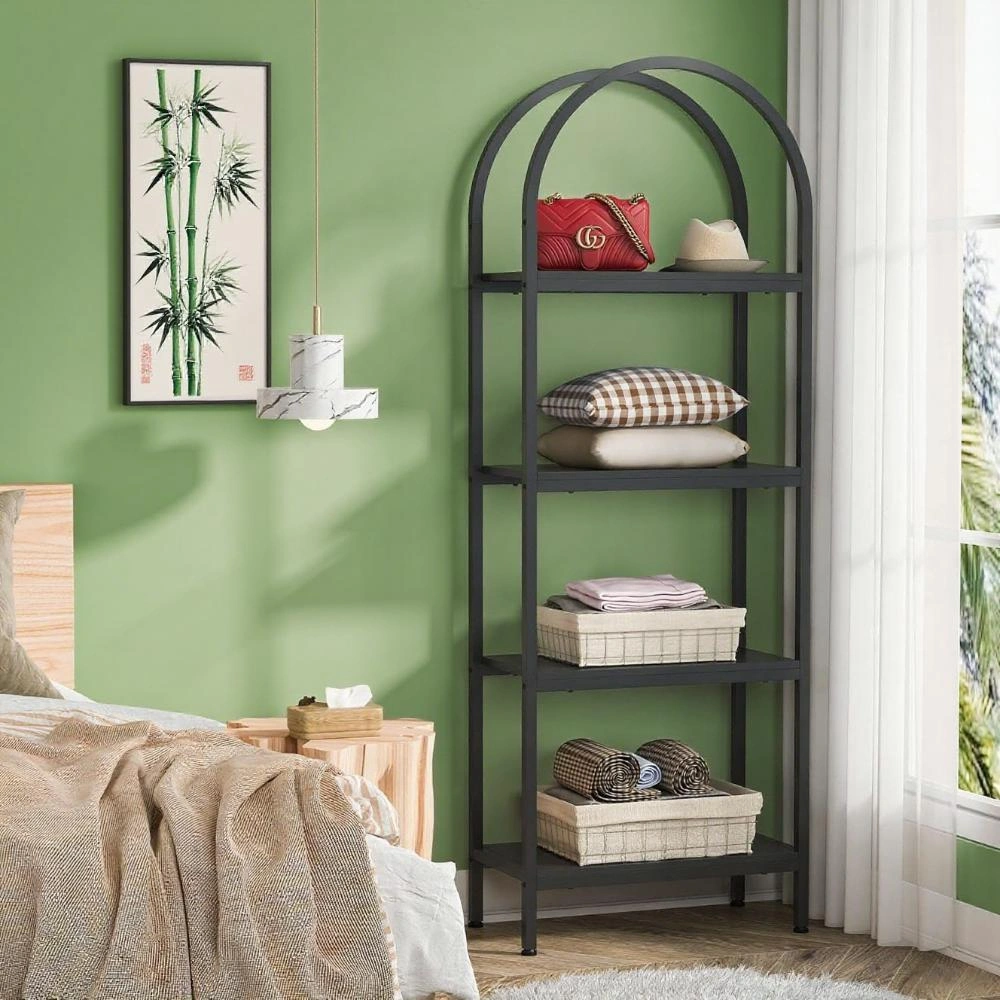Modern Bookshelf Storage Cabinet - Open Multi-Tier Display Shelf for Books,Decor,Magazines & Organization (Black/White/Walnut) view 5